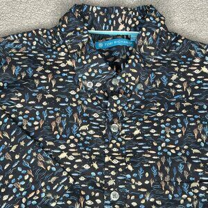 Tori Richard Shirt Mens Medium Blue Fish Sea Life Hawaiian Aloha Print Resort